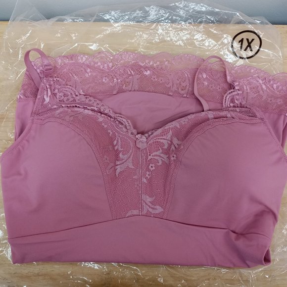 Rhonda Shear Pin-Up Cami with Lace, Pink Style 6674  Size 1X - Picture 1 of 5